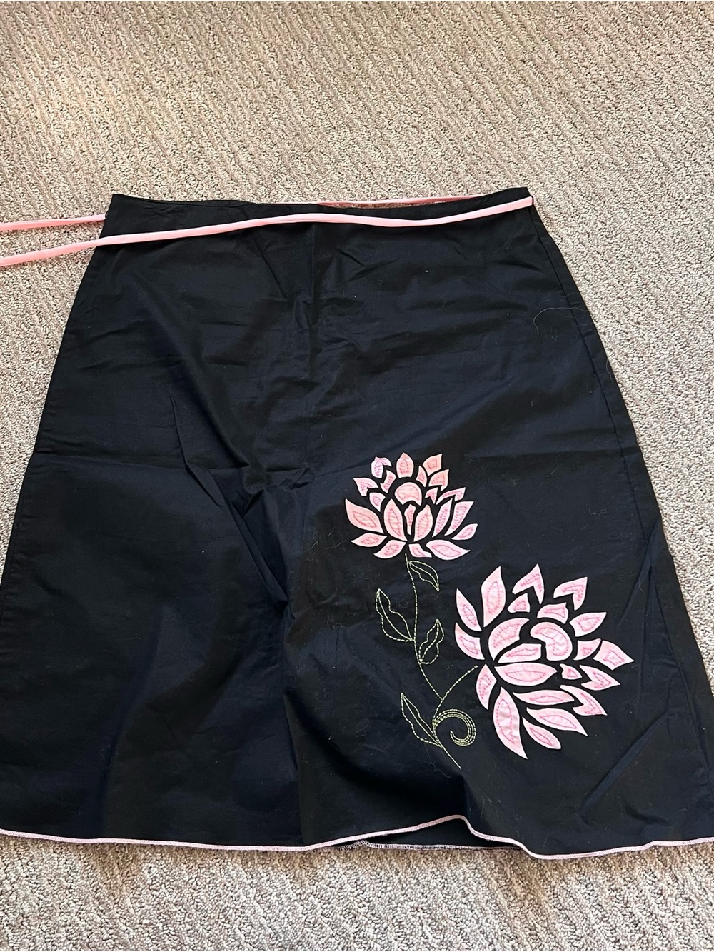 Black Skirt with Pink Floral Appliqué